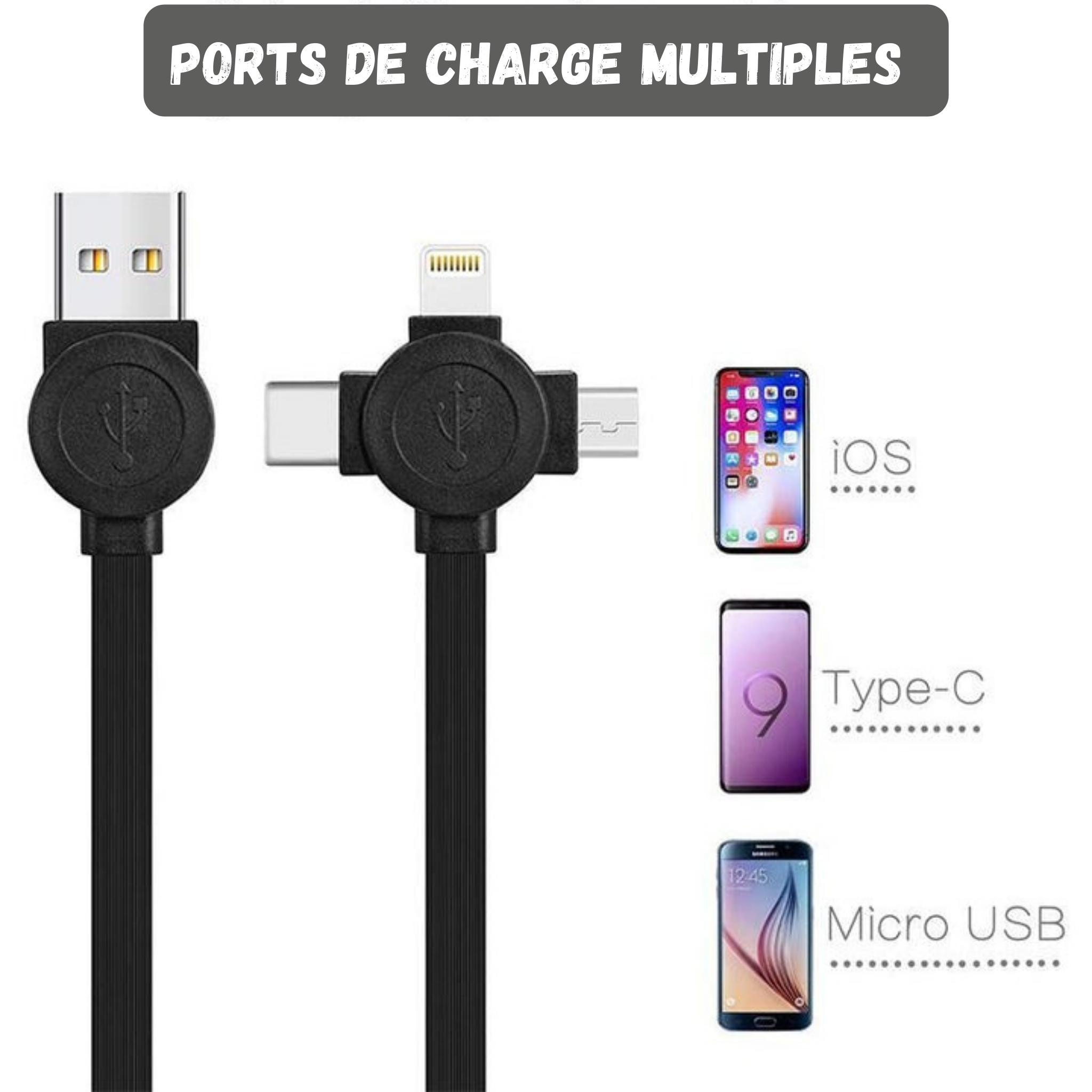 ChargeMax™ - Chargeur USB rétractable 4in1 avec support de téléphone (1 + 1 Gratuit !)